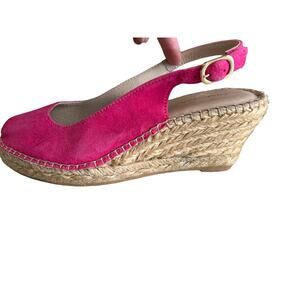 Cosmoparis Hot Pink Suede Peep Toe Espadrille Wedges 6.5